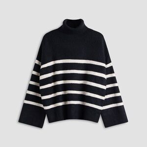 Commense Black and White Striped Turtleneck Sweater